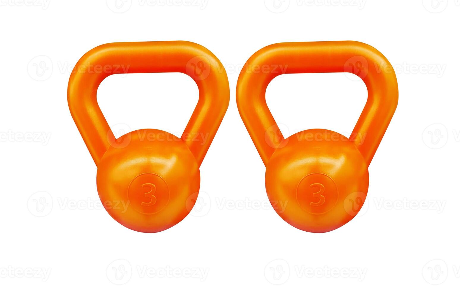 Heavy orange dumbbell on white background. photo