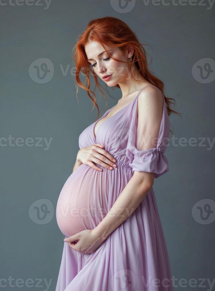 Pregnant woman in purple dress photo