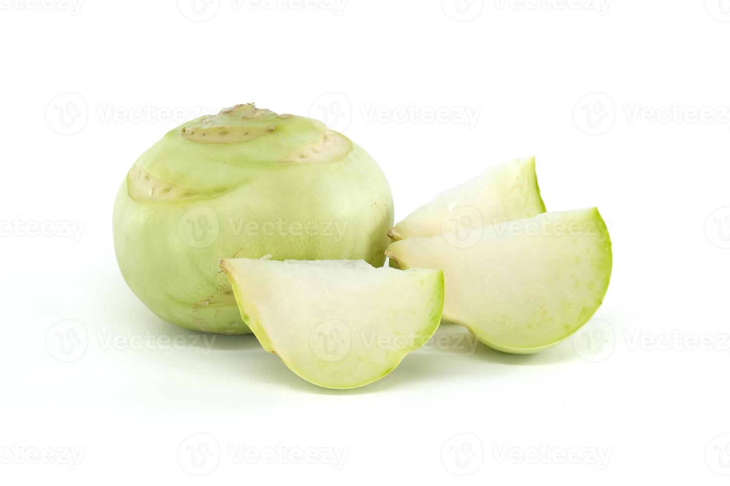 Fresh Kohlrabi With Sliced Pieces Isolated on White Background photo