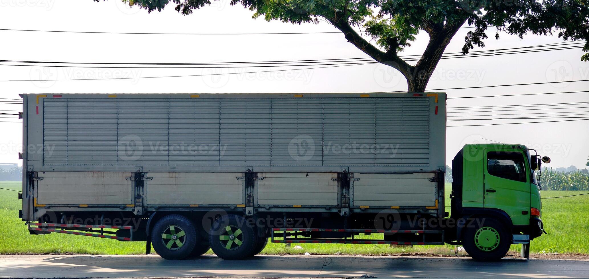container truck park in street. shipping transportation. photo