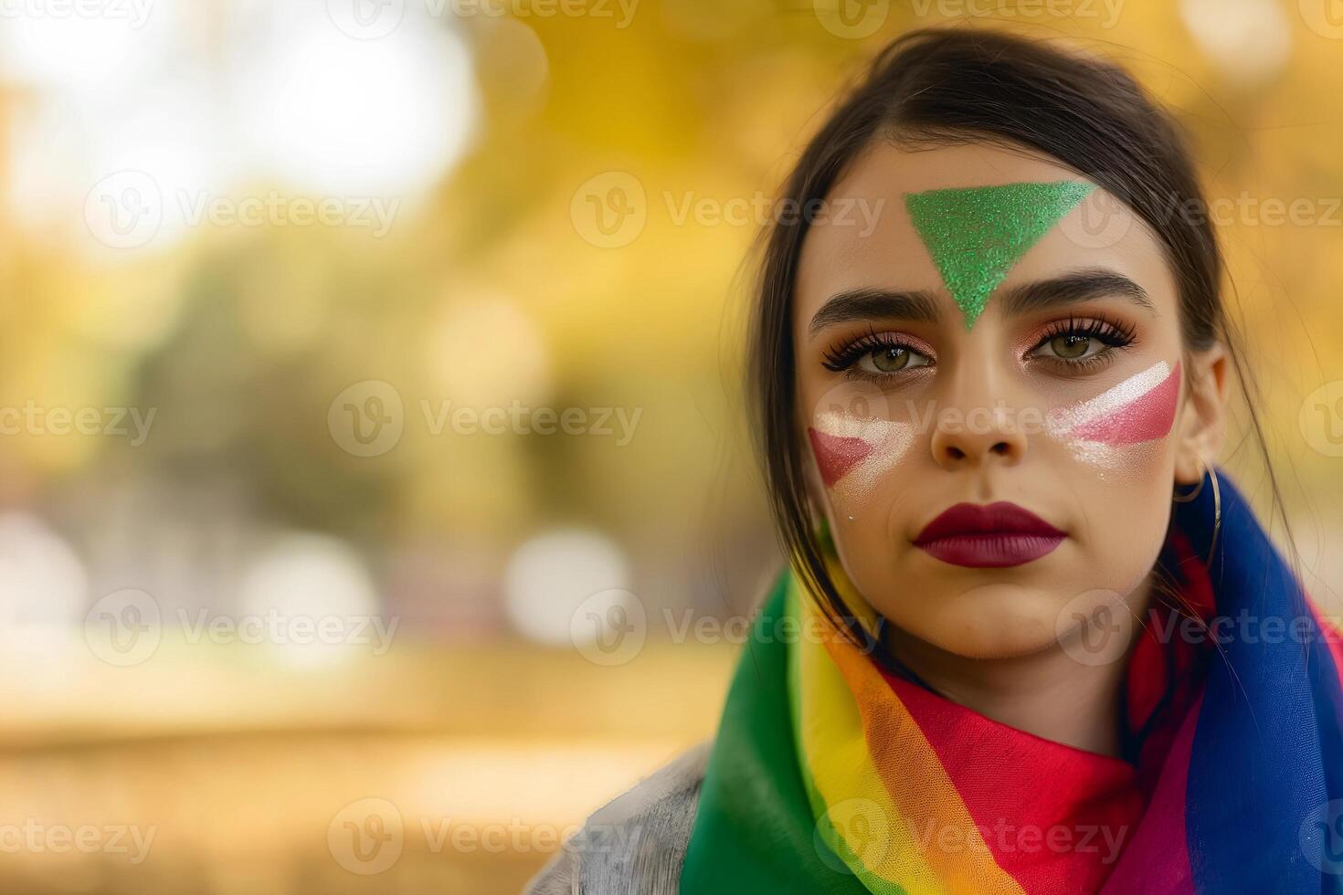 Empowering Portrait of a Person in a Rainbow Scarf Representing LGBTQ Pride and Strength photo