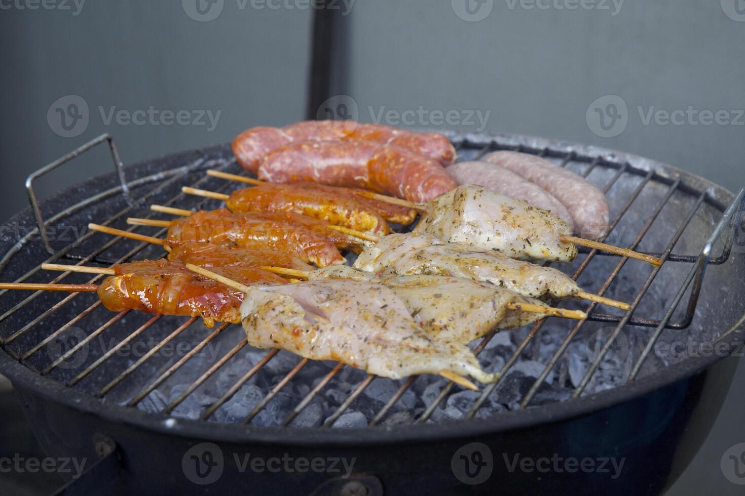 BBQ, barbecue, meat, shashlik, grilled sausages photo