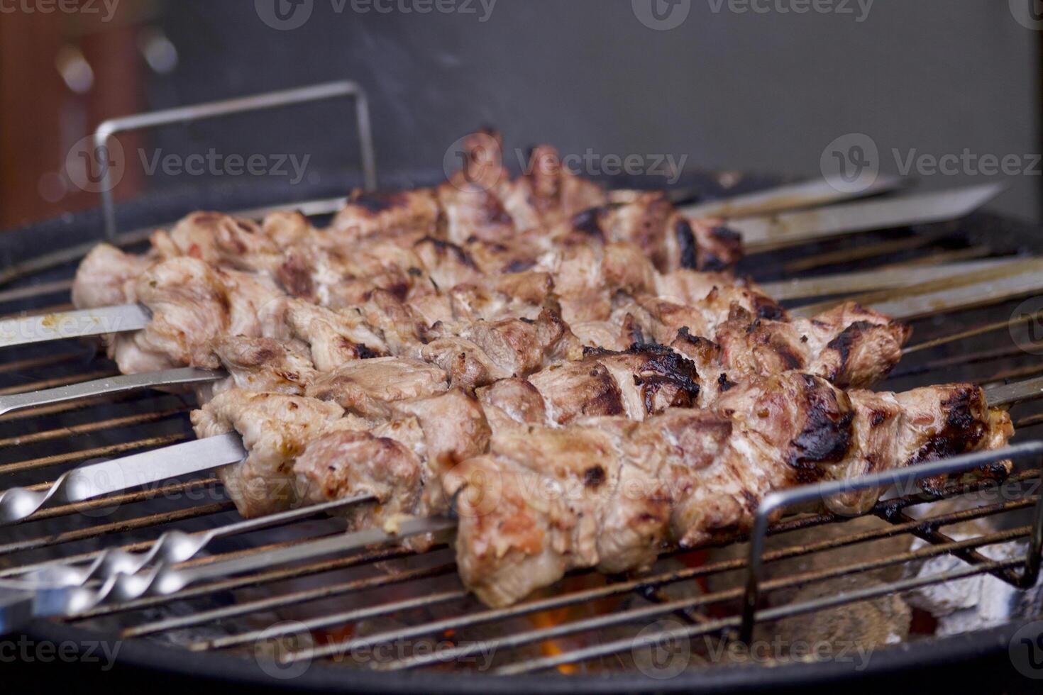 BBQ, barbecue, meat, shashlik, grilled sausages photo