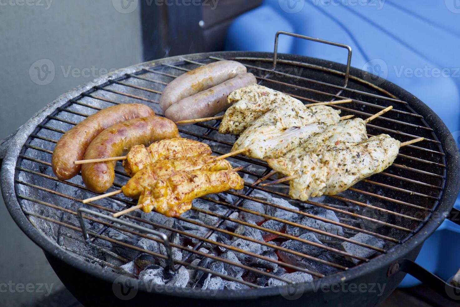 BBQ, barbecue, meat, shashlik, grilled sausages photo