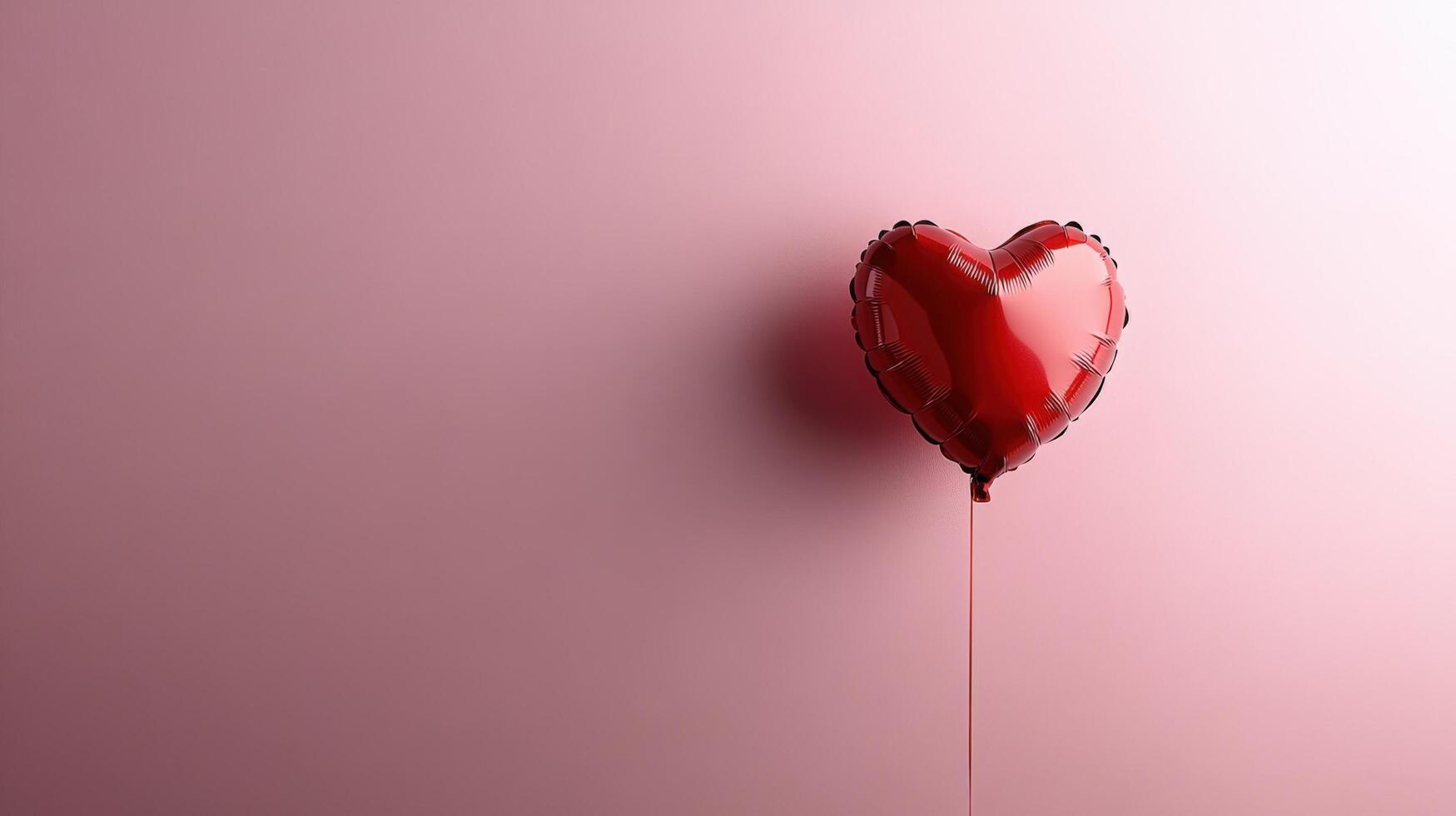 Floating Red Heart-Shaped Balloon Against a Soft Pink Background, Perfect for Celebrations, Love Expressions, or Romantic Occasions photo