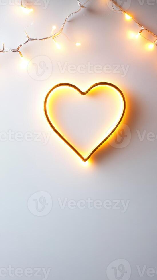glowing heart shape illuminated by warm lights on white background photo