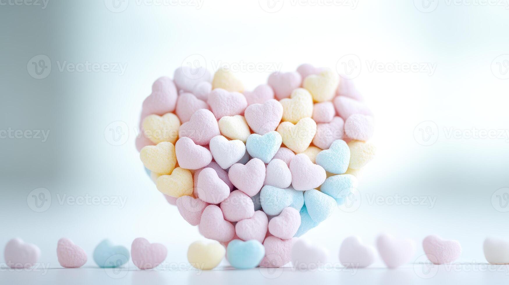 collection of small pastel hearts forming larger heart shape, evoking joy photo