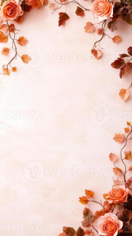beautiful border of intertwined roses and vines on soft background photo