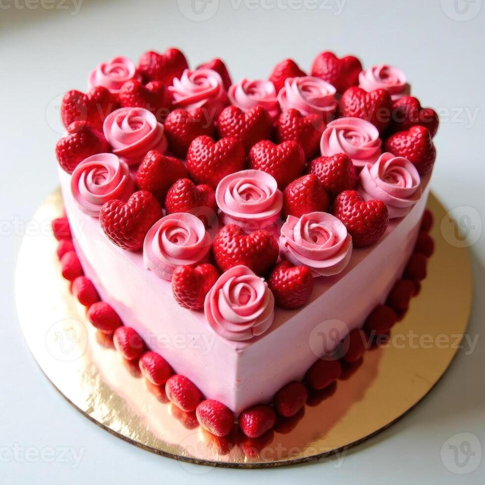 Heart shaped cake. Dessert for Valentine's Day photo