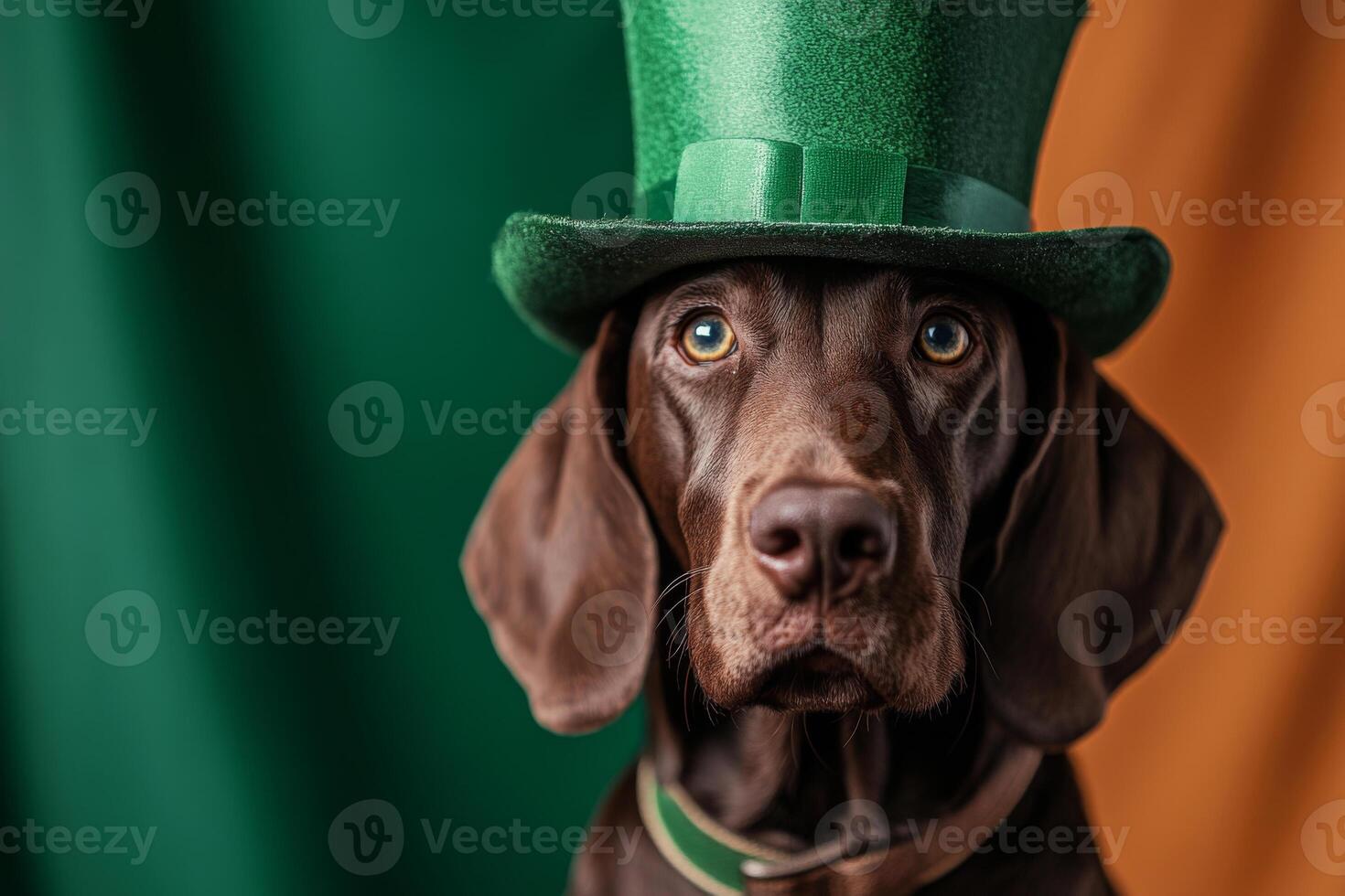 Dog celebrating Saint Patrick Day with Irish flag photo