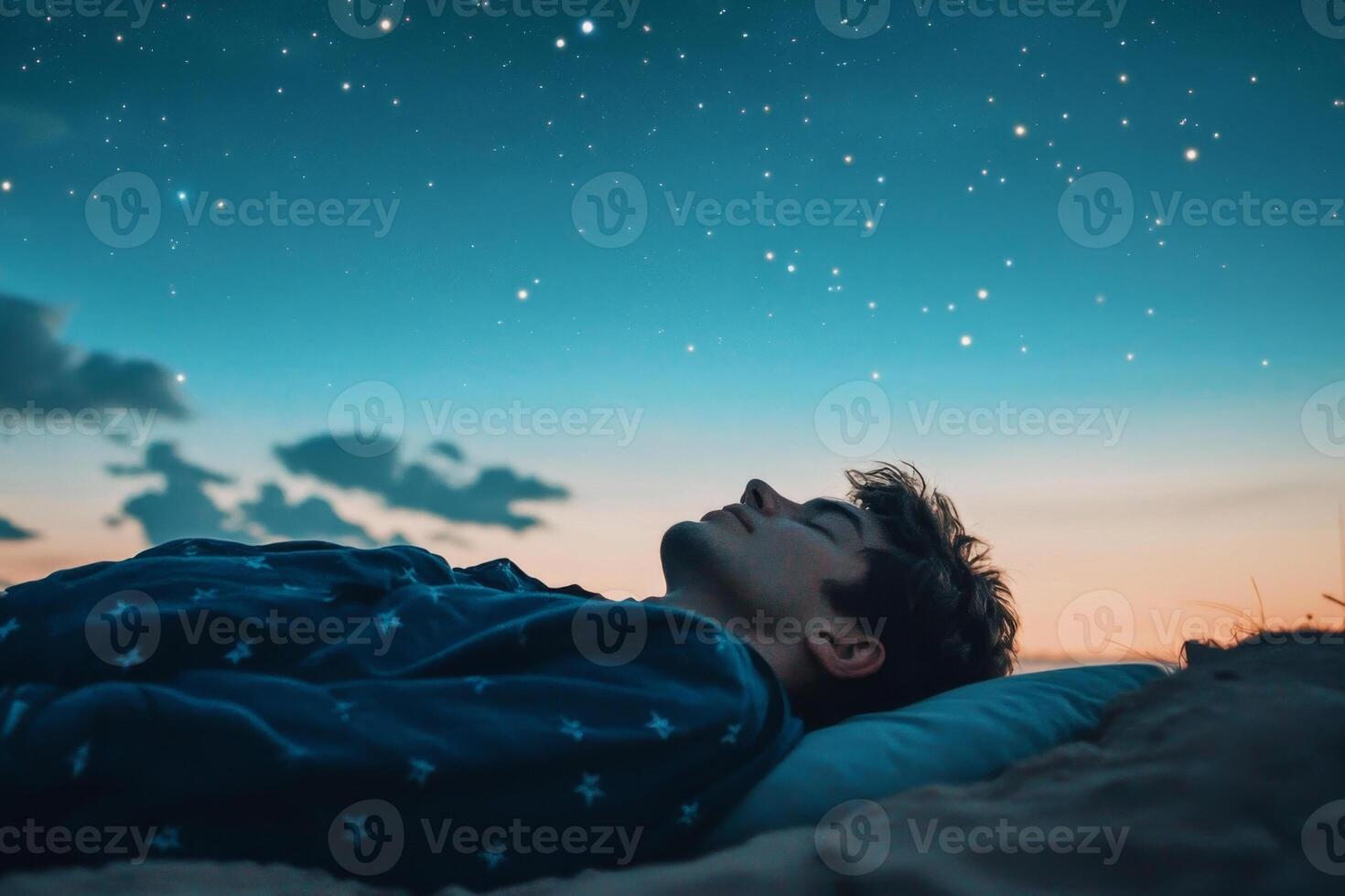 Man Sleeping Under a Starry Sky at Twilight photo