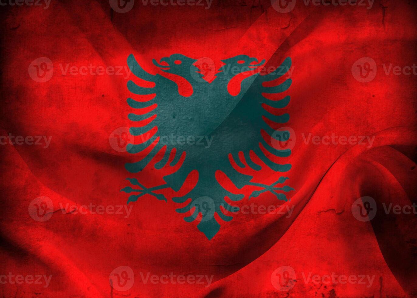 Vintage look Albania flag - realistic waving fabric flag photo