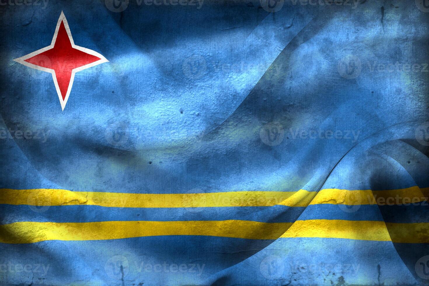 Vintage look Aruba flag - realistic waving fabric flag photo