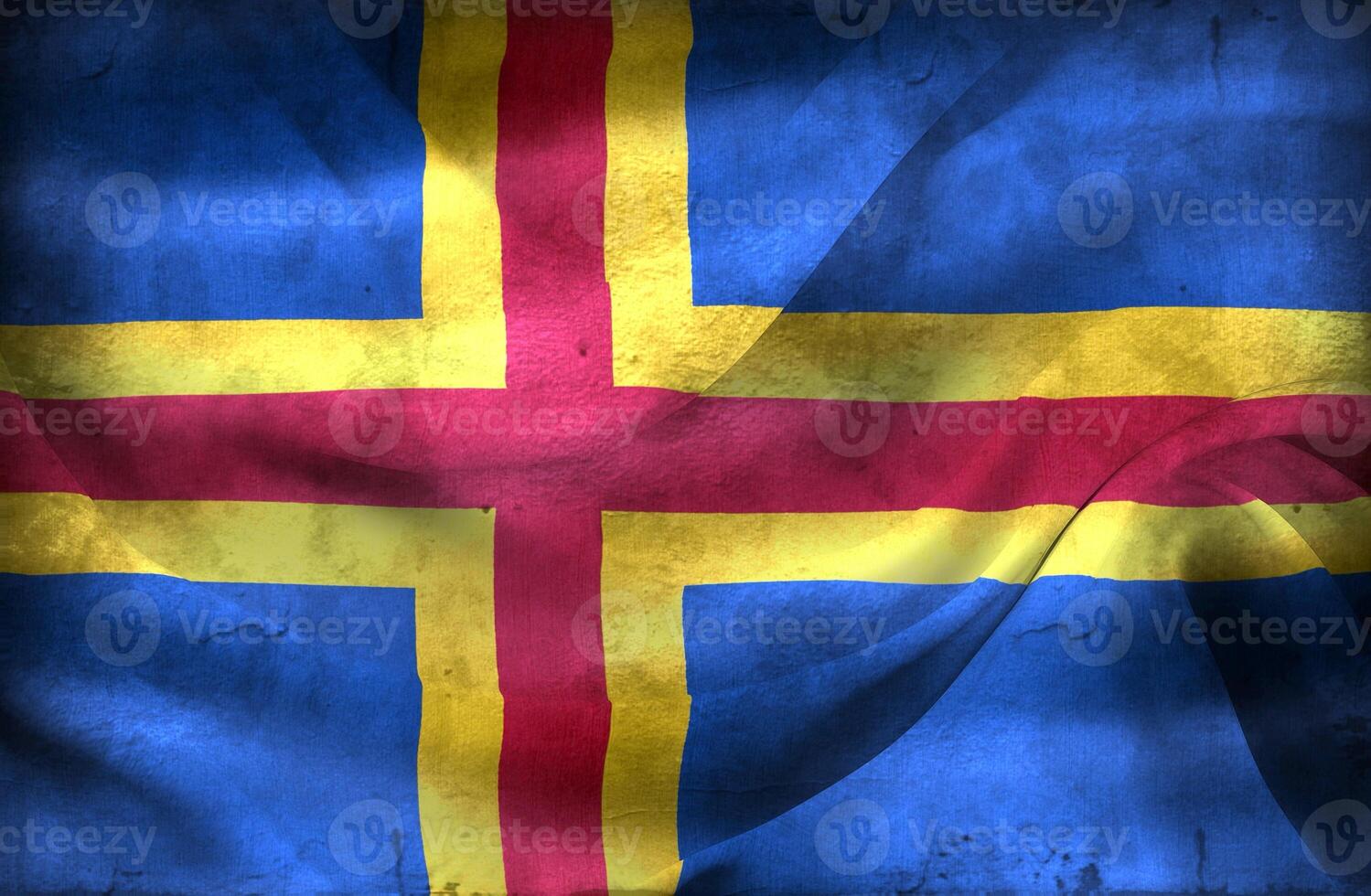 Vintage look Aland Islands flag - realistic waving fabric flag photo