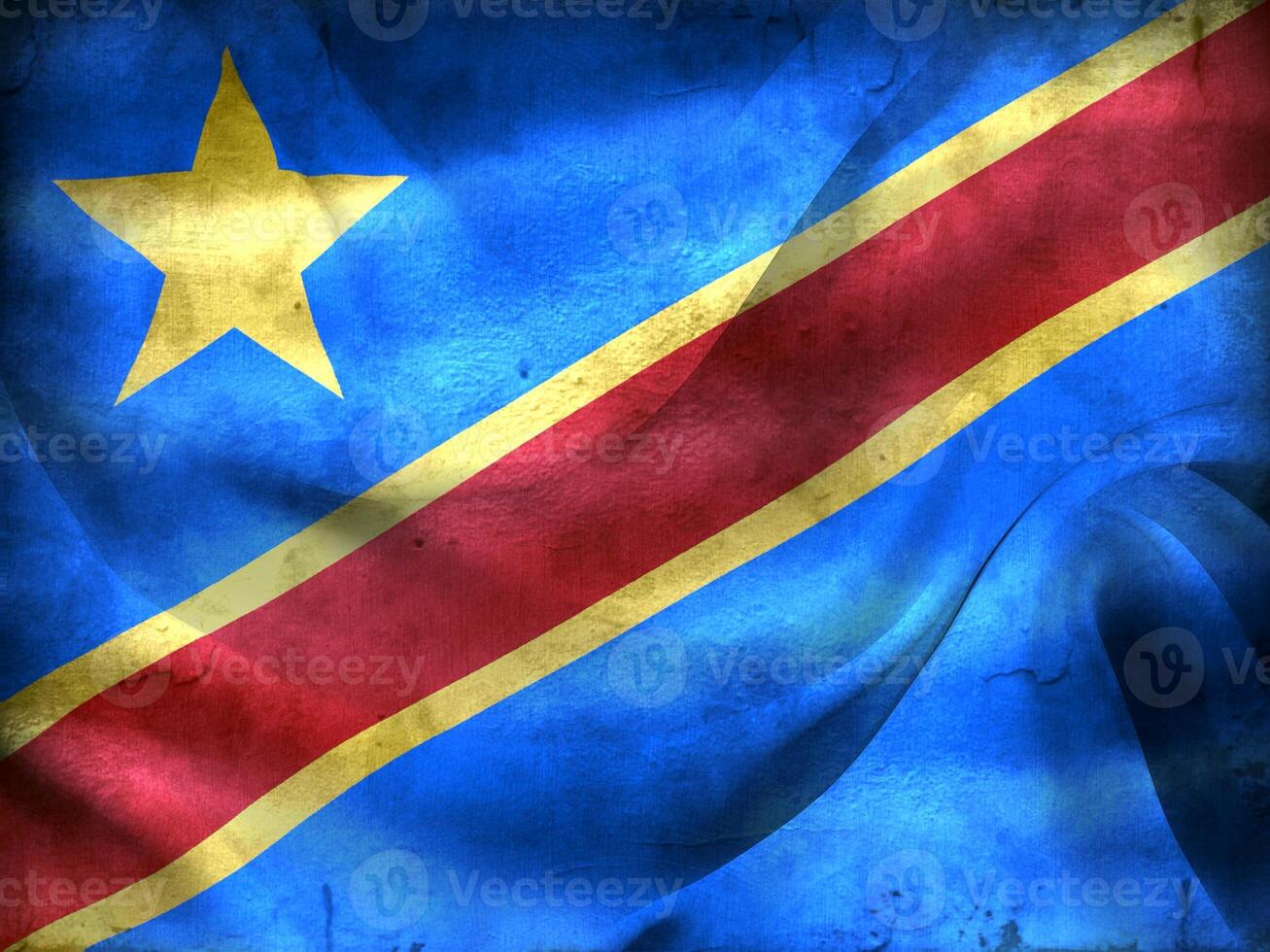 Vintage look Democratic Republic of the Congo flag - realistic waving fabric flag photo