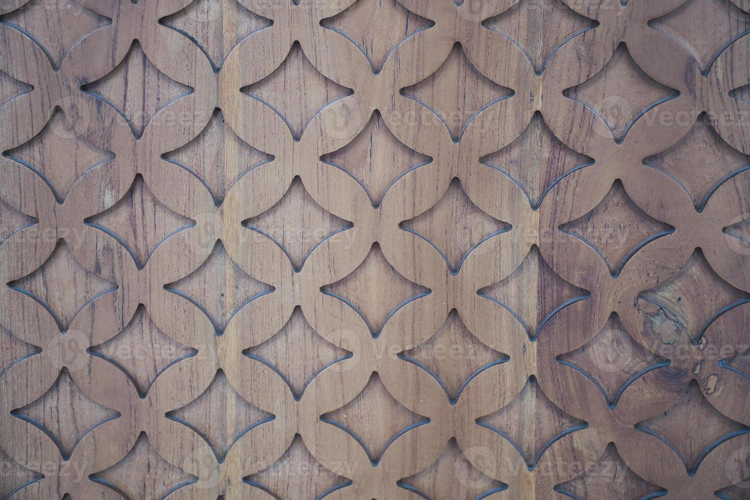 Carved Wood Panel with Typical Yogyakarta Kawung Carving Pattern photo