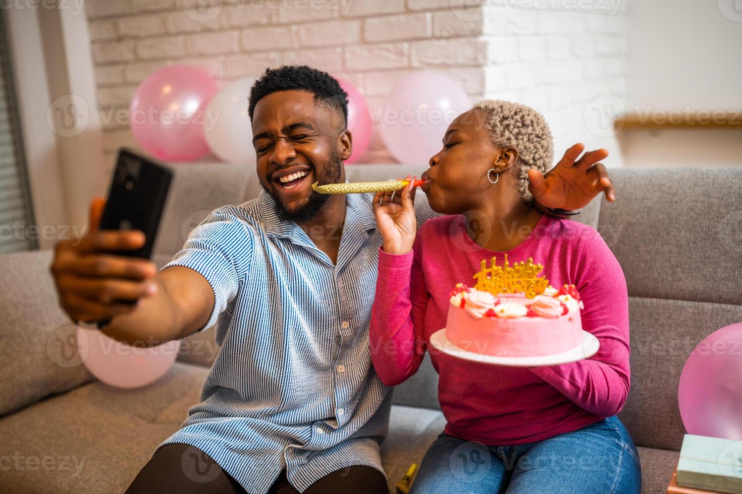 Young cheerful man and woman having fun photo