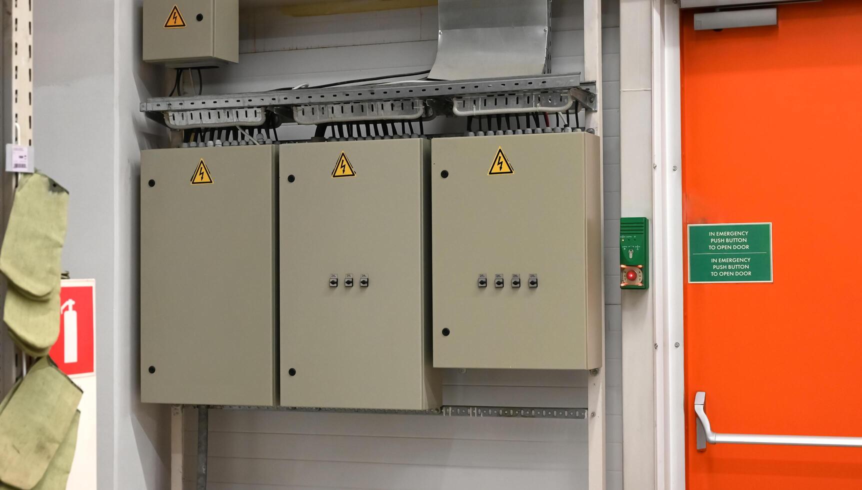 A set of three switching panels with three-phase output control. photo