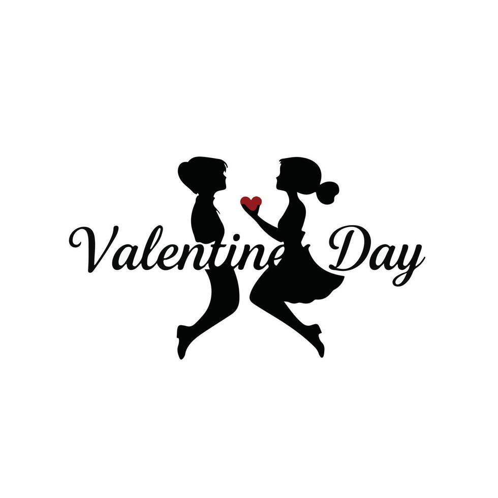 A logo design for valentine's day with two silhouettes of a boy and girl vector