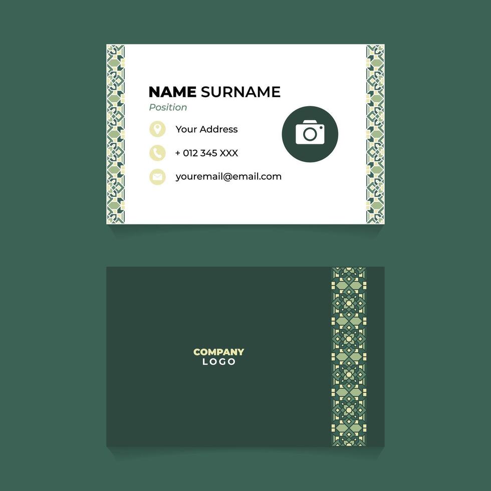 Name Card Design with Green Pastel Islamic Tape Ornament vector