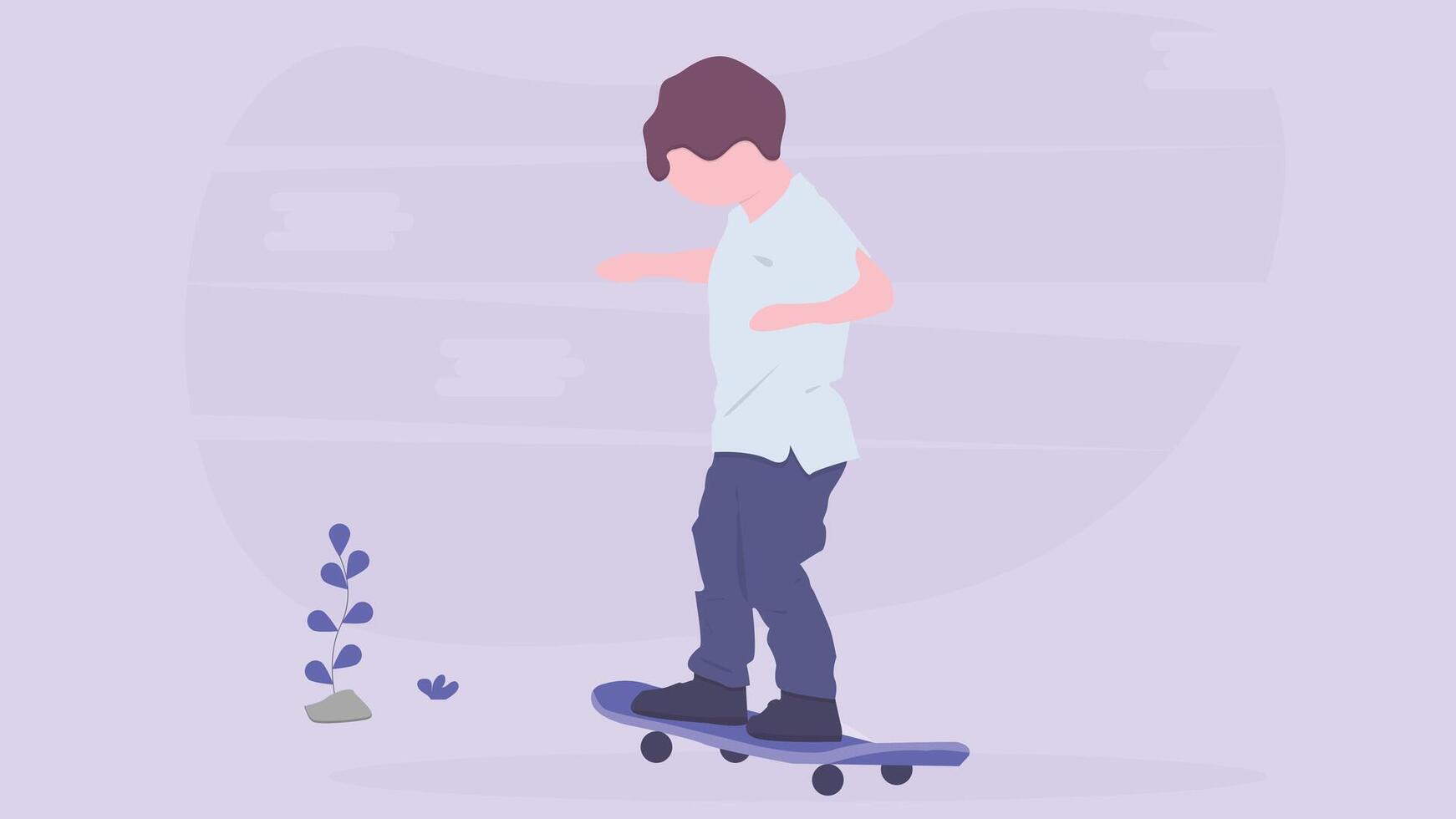 Boy playing with skateboard isolated flat design vector