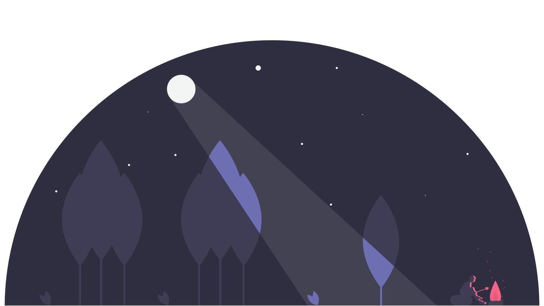 Night camping site with moon light in forest illustration vector