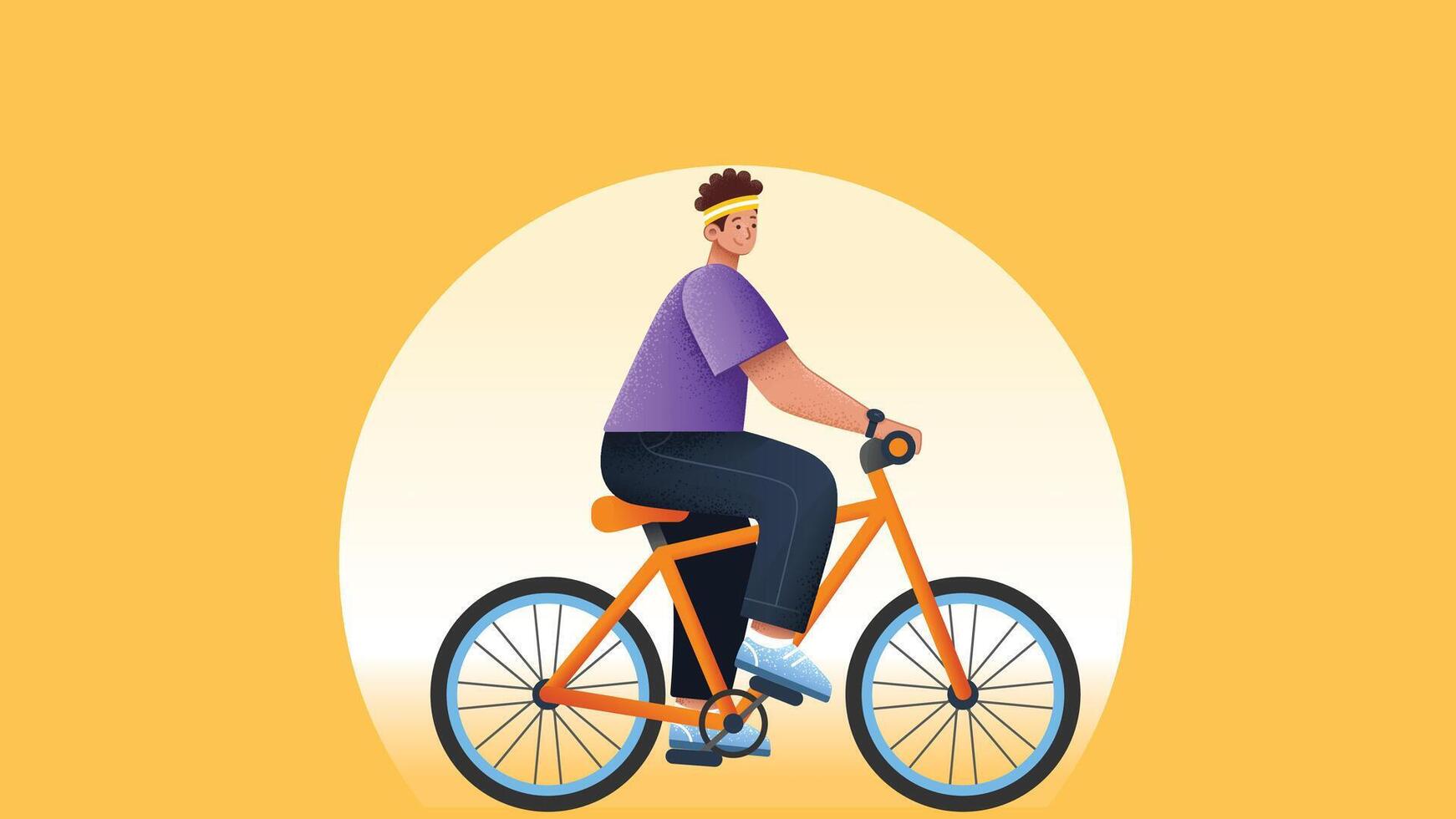 Man rides a bicycle in the garden in summer vector