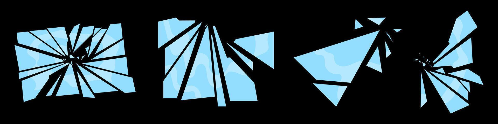 Broken glass icons in flat style. illustration isolated on black background. vector