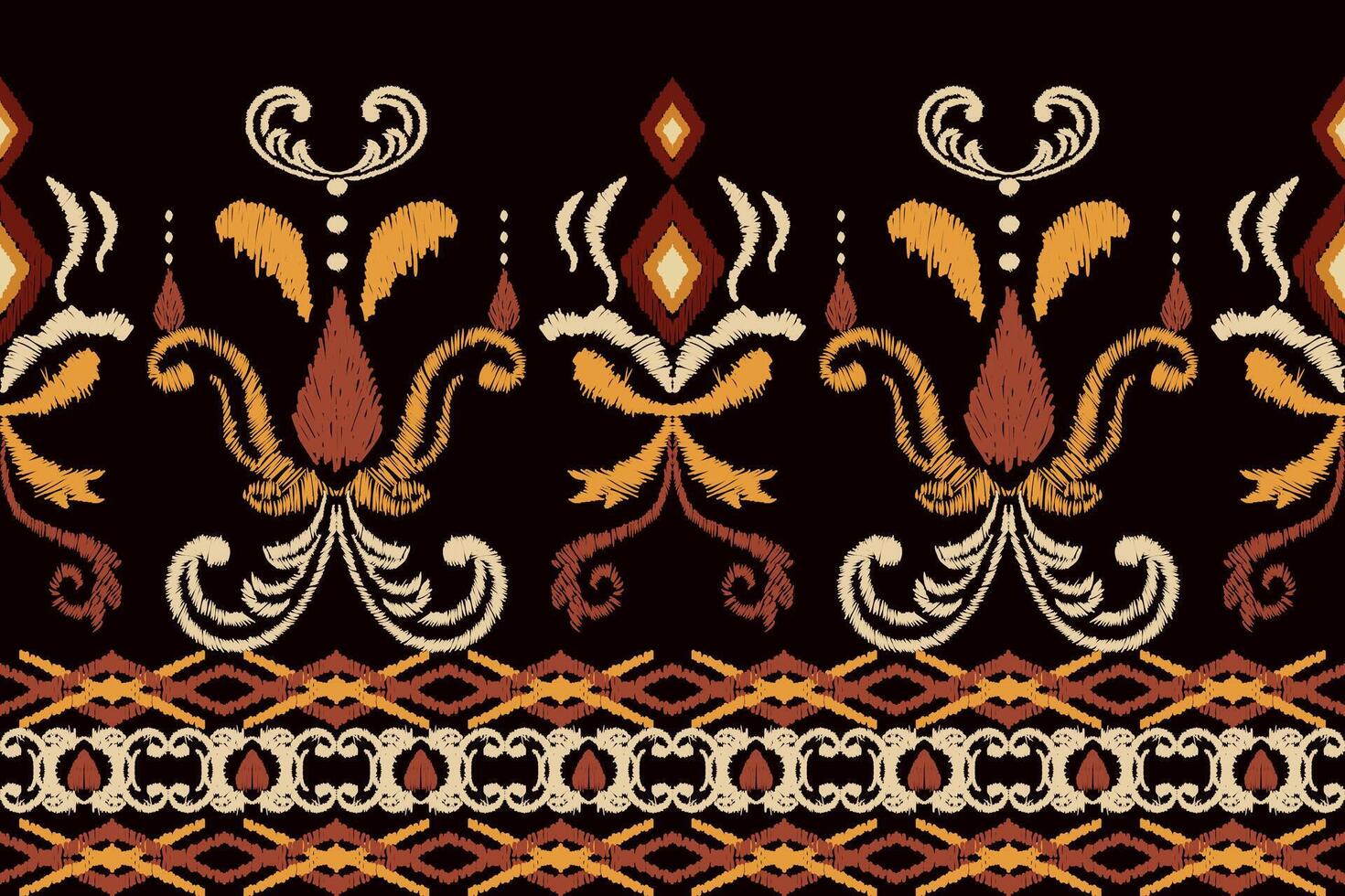 African Ikat paisley embroidery on brown background.geometric ethnic oriental seamless pattern traditional vector