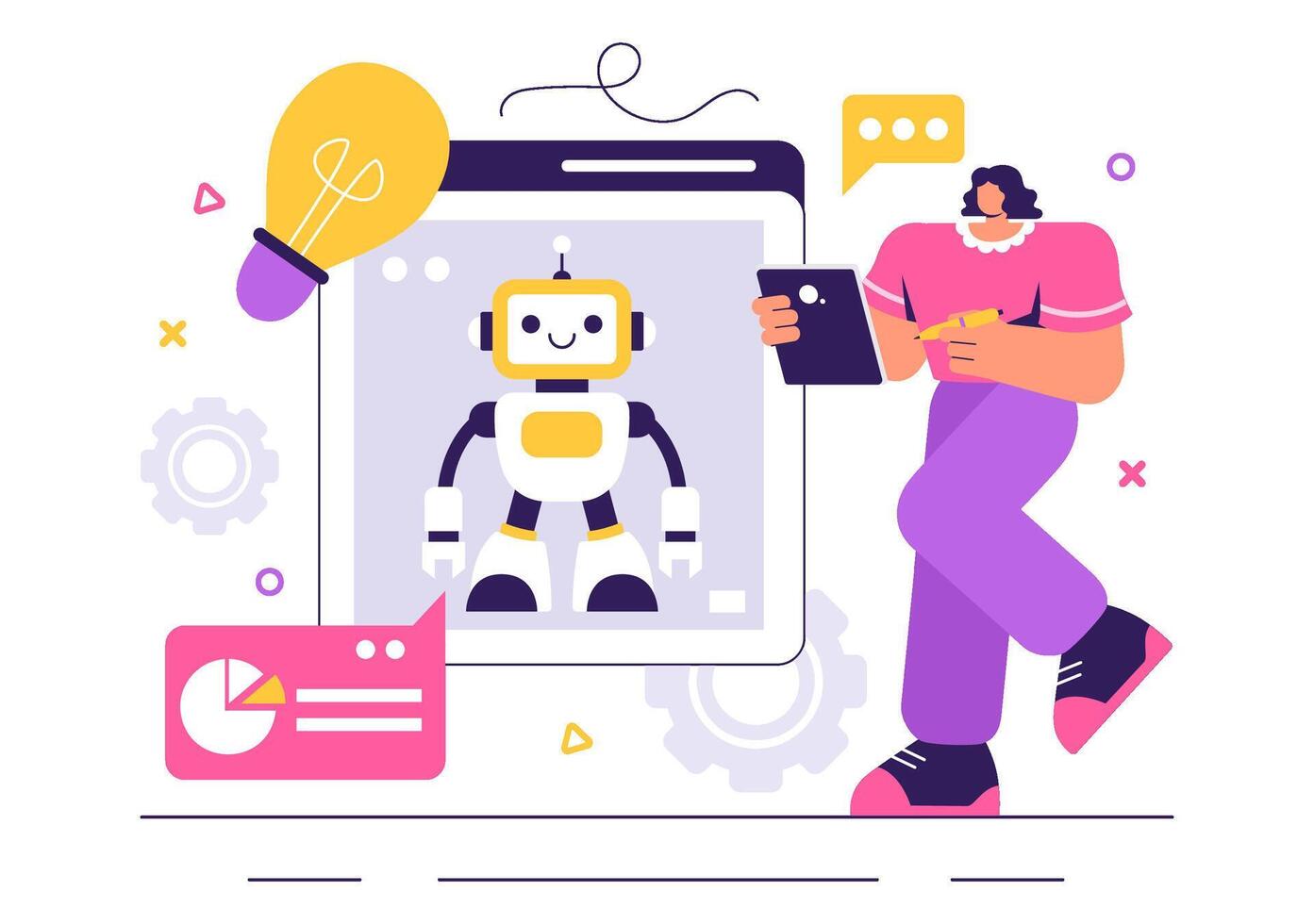 Artificial Intelligence Robot Programming with a Futuristic Digital Interface in Flat Style vector