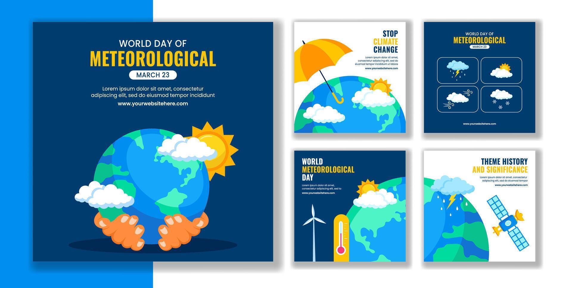 Flat Cartoon Illustration Template for World Meteorological Day Social Posts vector