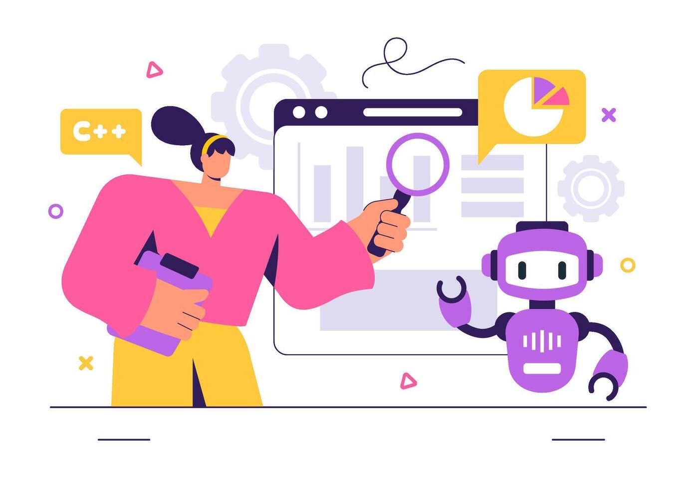 robot programación escena presentando ai y digital datos interfaces para tecnología avances vector