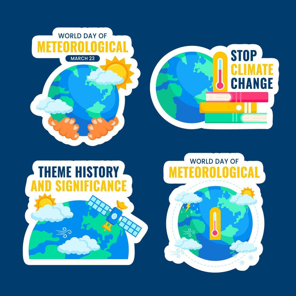 World Meteorological Day Label Template with Flat Cartoon Hand-Drawn Design vector