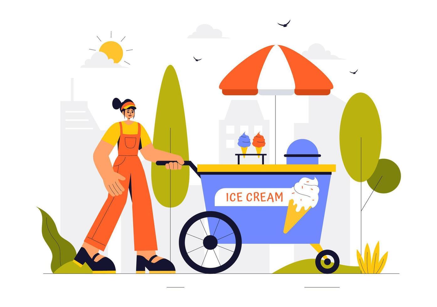 Street Food Carnival Illustration with Vendors, Food Trucks, and a Crowded Park vector