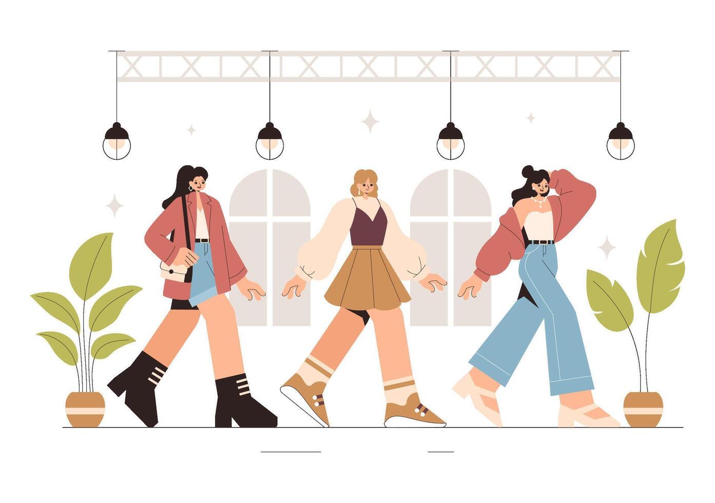 Illustration of a Fashion Show Highlighting Models Wearing Trendy Clothes on a Runway in Flat Style vector