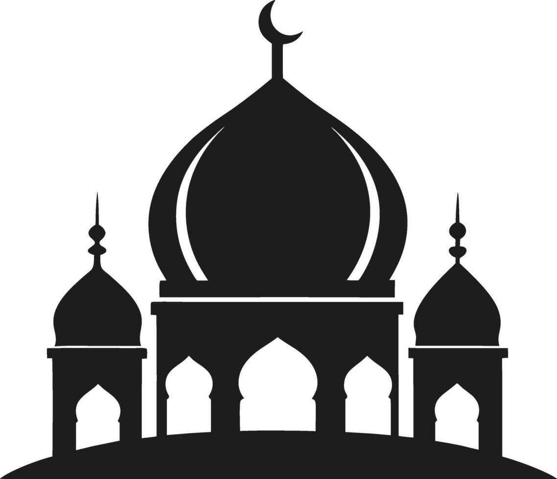 Elegant Mosque Silhouette with Domes and Crescent Moon - Islamic Architecture Icon vector