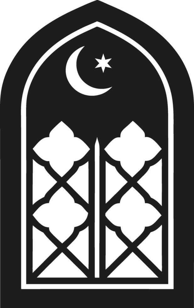 Islamic Window Silhouette with Crescent Moon and Star for Religious and Cultural Designs vector