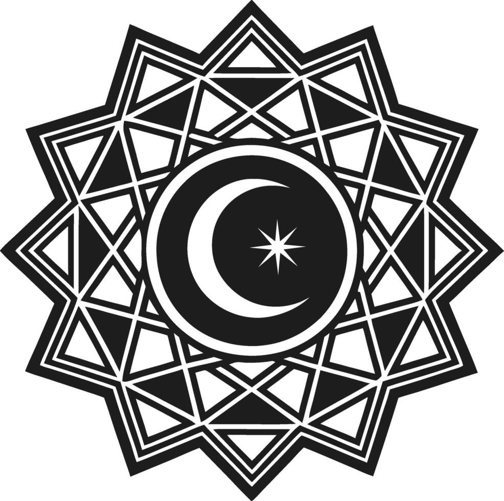 Intricate Islamic Geometric Design with Crescent Moon and Star for Religious and Decorative Use vector