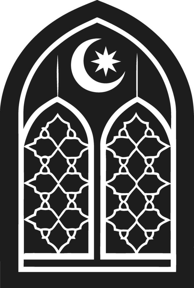 Islamic Window Design with Crescent Moon and Star vector
