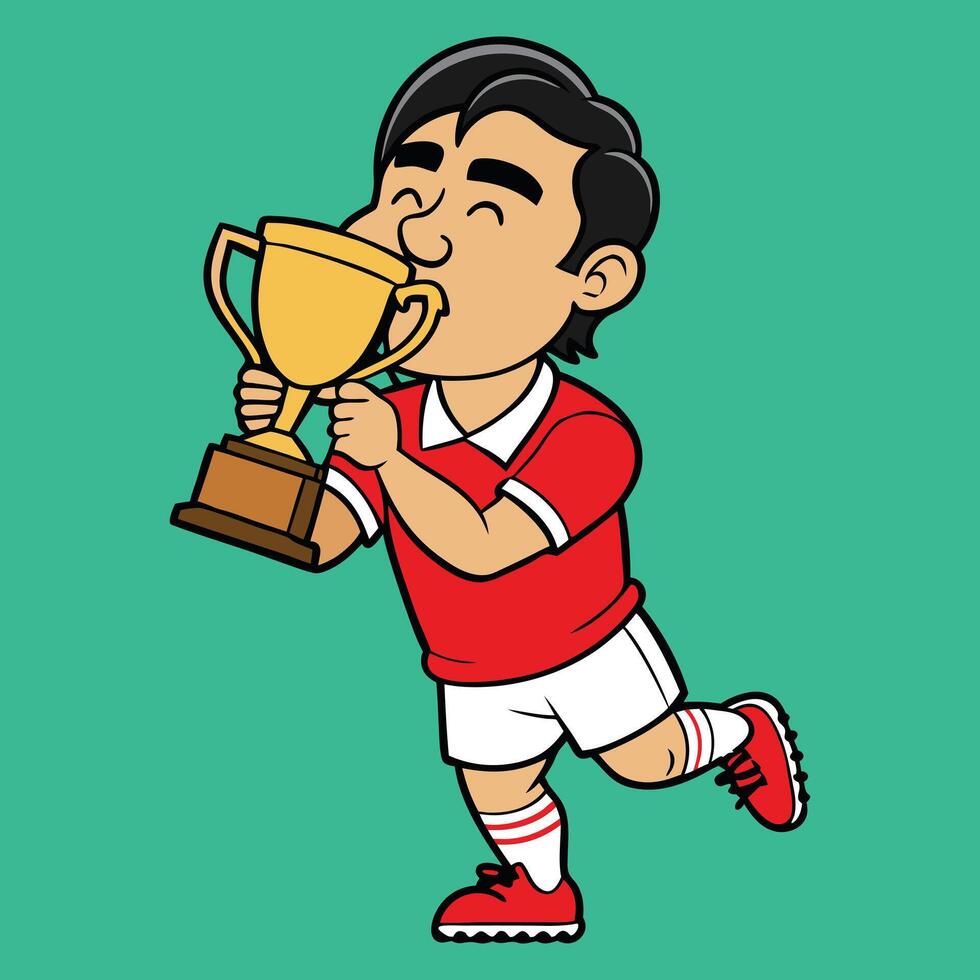 a cartoon man holding a trophy vector