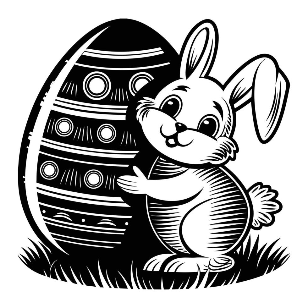 Easter bunny with egg on grass illustration vector