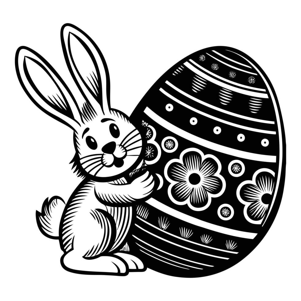 Easter bunny holding an Easter egg illustration. vector