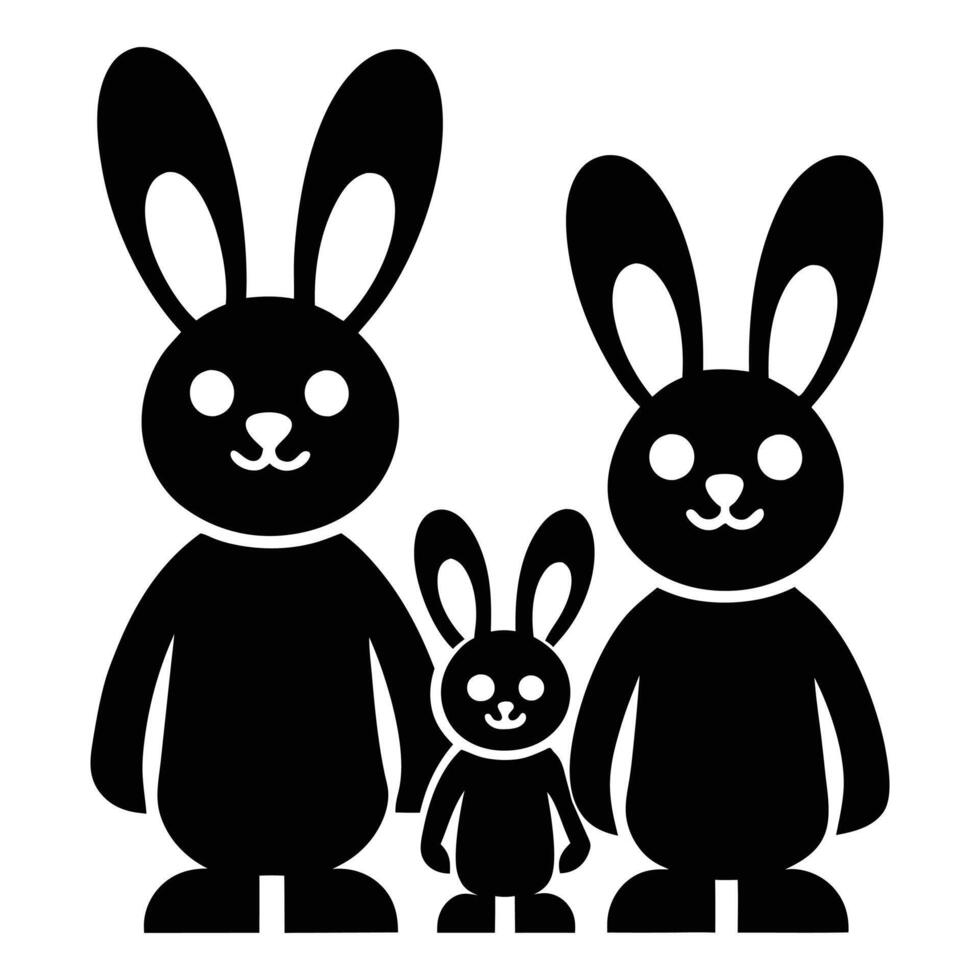 black and white silhouette of a family of rabbits vector
