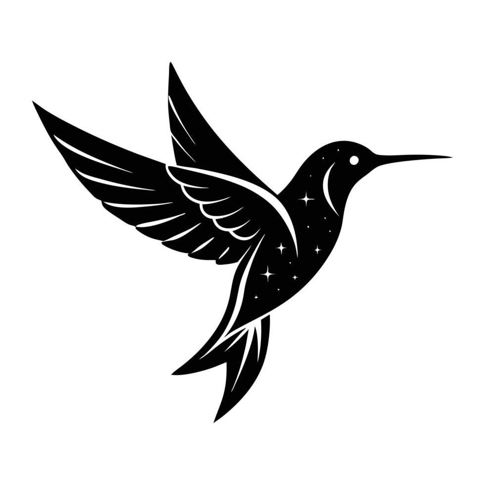 a black and white hummingbird with wings spread out vector