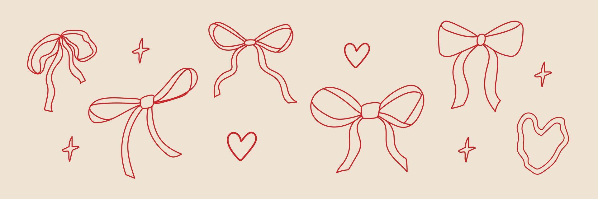 Decorative ribbon designs featuring various bows and hearts on a light background vector