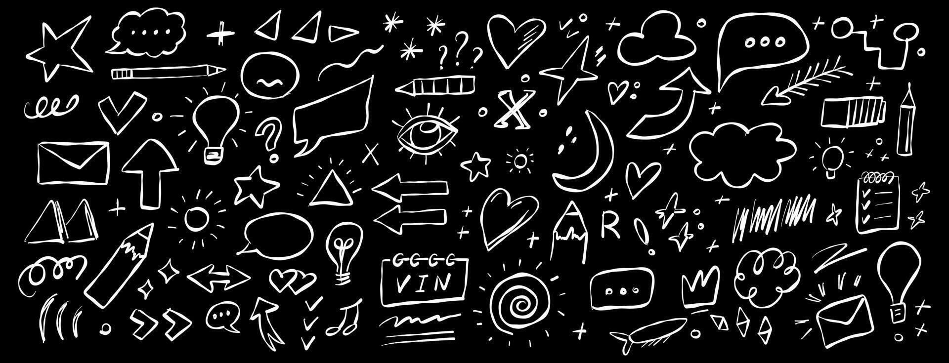 Unique collection of doodles and sketches featuring various symbols and shapes in black and white vector