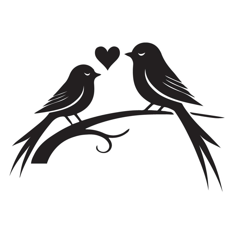 Silhouette of Two Birds on Branch in Love Design vector