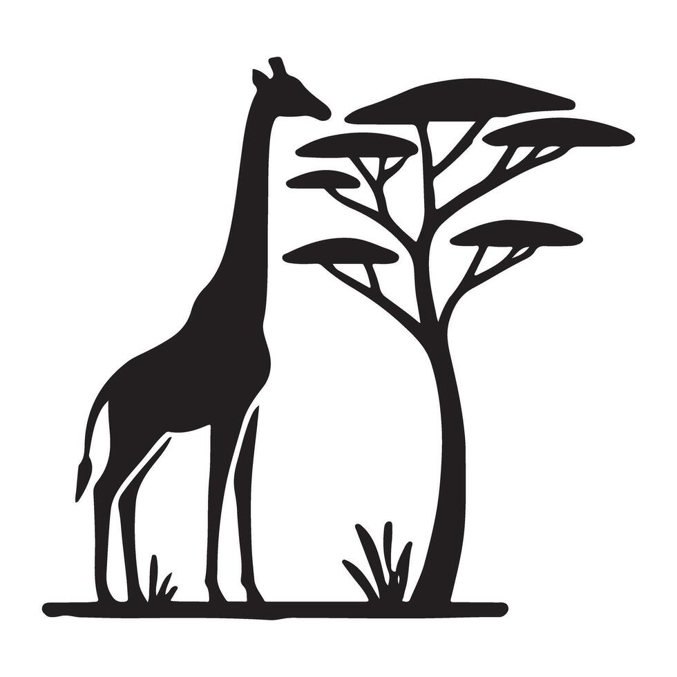 Silhouette Illustration of Giraffe in African Savanna Setting vector
