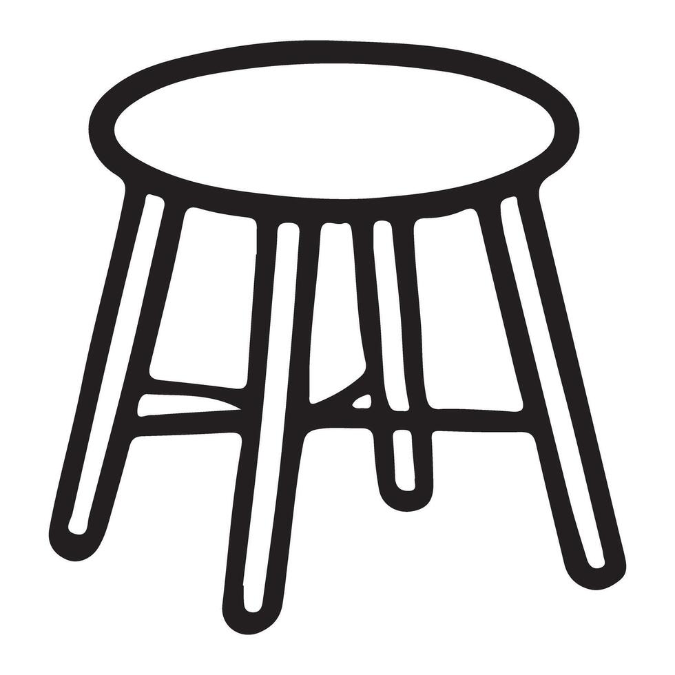 Hand-Drawn Style Wooden Stool Line Art Illustration vector