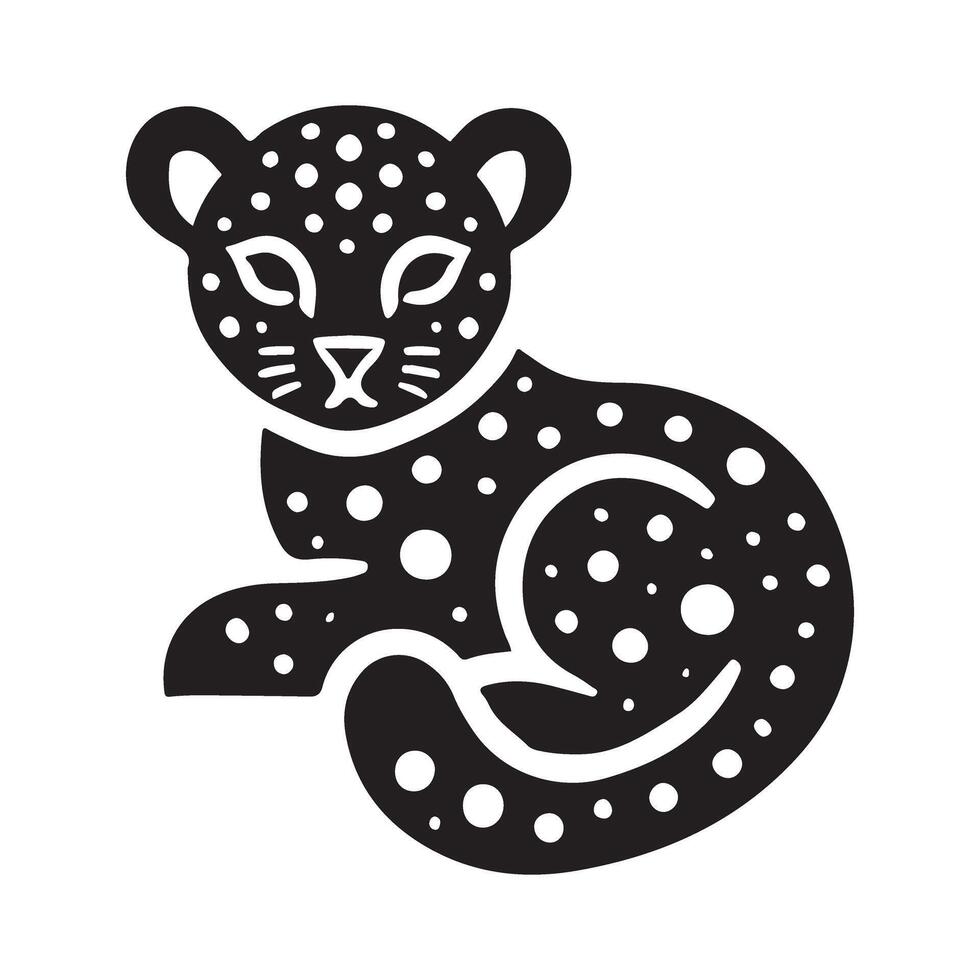 Cute Spotted Leopard Cub Silhouette Illustration vector